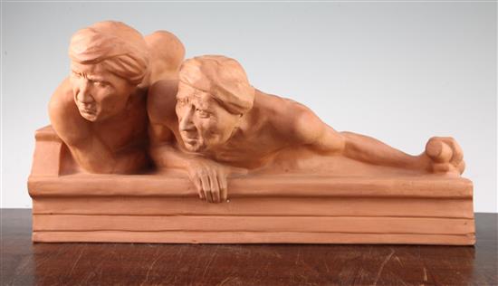 Gaston Hauchecorne. A French terracotta model of two Oriental gentlemen, 19in.